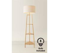 Valuelights Hiru 3 Tier Wooden Shelf Floor Lamp With Boucle Shade And Bulb In Cream Cream One Size