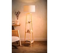 ValueLights Hiru 3 Tier Wooden Shelf Floor Lamp with Boucle Shade & Bulb in Cream ValueLights Cream