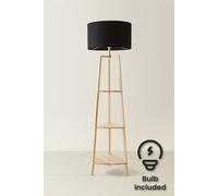 MiniSun | Natural Wooden 3 Tier Floor Lamp with Storage Shelves Light and Black Shade | Floor Lamps & Torchieres, Home Décor & Improvement Essential | Includes Bulb [3000K Warm White]