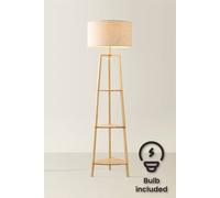 Valuelights Hiru 3 Tier Wooden Shelf Floor Lamp With Large Drum Shade And Bulb In Natural Natural