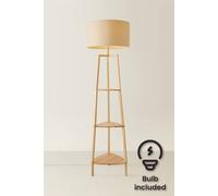 MiniSun | Natural Wooden 3 Tier Floor Lamp with Storage Shelves Light and Beige Shade | Floor Lamps & Torchieres, Home Décor & Improvement Essential | Includes 6W GLS Bulb