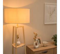 MiniSun | Natural Wooden 3 Tier Floor Lamp with Storage Shelves Light and Beige Shade | Floor Lamps & Torchieres, Home Décor & Improvement Essential | Includes 6W GLS Bulb