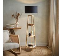 MiniSun | Natural Wooden 3 Tier Floor Lamp with Storage Shelves Light and Black Shade | Floor Lamps & Torchieres, Home Décor & Improvement Essential | Includes Bulb [3000K Warm White]