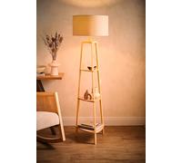ValueLights Hiru 3 Tier Wooden Shelf Floor Lamp with Large Drum Shade & Bulb in Nude ValueLights Nude