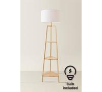 MiniSun | Natural Wooden 3 Tier Floor Lamp with Storage Shelves and White Shade | Floor Lamps & Torchieres, Home Décor & Improvement Essential | Includes 6W LED E27 Light Bulb