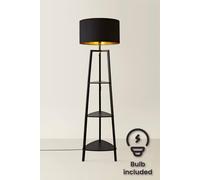 Valuelights Hiru Black 3 Tier Shelf Floor Lamp With Metallic Gold Inner Shade And Bulb