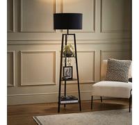 Valuelights Hiru Black 3 Tier Shelf Floor Lamp With Black Drum Shade