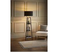 MiniSun | Black Wooden 3 Tier Floor Lamp with Storage Shelves with a Black/Gold Shade | Floor Lamps & Torchieres, Home Décor & Improvement Essential | Includes 6W GLS Bulb