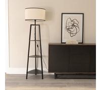ValueLights | Matt Black Wooden 3 Tier Shelf Floor Lamp with Black Trim Drum Shade Living Room Lounge Light | Floor Lamps, Home Décor & Improvement Essential