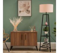 Valuelights Hiru Black 3 Tier Shelf Floor Lamp With Blush Drum Shade