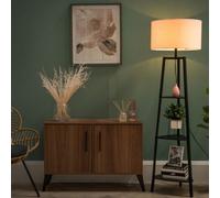 Hiru Black 3 Tier Shelf Floor Lamp with Large Drum Shade and Bulb ValueLights Pale Pink One Size