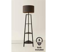 Valuelights Hiru Black 3 Tier Shelf Floor Lamp With Boucle Shade And Bulb In Charcoal Charcoal One Size