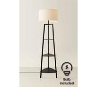 Valuelights Hiru Black 3 Tier Shelf Floor Lamp With Boucle Shade And Bulb In Cream Cream