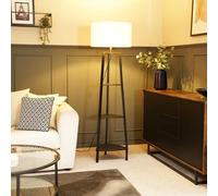 Hiru Black 3 Tier Shelf Floor Lamp with Boucle Shade and Bulb ValueLights Cream One Size