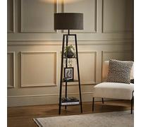 Valuelights Hiru Black 3 Tier Shelf Floor Lamp With Charcoal Boucle Shade