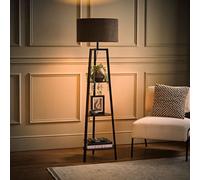 Hiru Black 3 Tier Shelf Floor Lamp with Boucle Shade and Bulb ValueLights Charcoal One Size