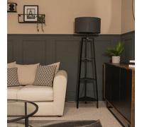 Hiru Matt Black 3 Tier Wooden Shelf Floor Lamp With Large Charcoal Shade ValueLights Black One Size