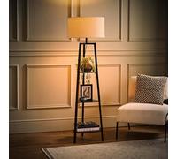 Hiru Black 3 Tier Shelf Floor Lamp with Boucle Shade and Bulb ValueLights Cream One Size