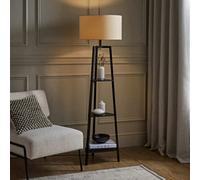 Valuelights Hiru Black 3 Tier Shelf Floor Lamp With Cream Shade And Bulb