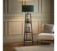 Valuelights Hiru Black 3 Tier Shelf Floor Lamp With Green Drum Shade
