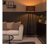 Hiru Black 3 Tier Shelf Floor Lamp with Large Drum Shade and Bulb ValueLights Charcoal One Size