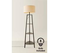 MiniSun | Black Wooden 3 Tier Floor Lamp with Storage Shelves Light and Beige Shade | Floor Lamps & Torchieres, Home Décor & Improvement Essential | Includes 6W GLS Bulb