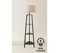 MiniSun | Black Wooden 3 Tier Floor Lamp with Storage Shelves and Grey Shade | Floor Lamps & Torchieres, Home Décor & Improvement Essential | Includes 6W LED E27 Light Bulb