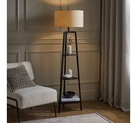 MiniSun | Black Wooden 3 Tier Floor Lamp with Storage Shelves Light and Beige Shade | Floor Lamps & Torchieres, Home Décor & Improvement Essential | Includes 6W GLS Bulb