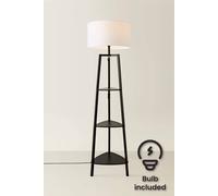 Valuelights Hiru Black 3 Tier Shelf Floor Lamp With Large Drum Shade And Bulb In Jet Black Jet Black