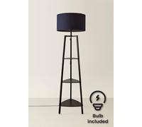 ValueLights Hiru Black 3 Tier Shelf Floor Lamp with Large Drum Shade & Bulb in Navy ValueLights Navy