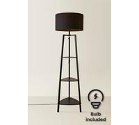 MiniSun | Black Wooden 3 Tier Floor Standard Lamp with Storage Shelves Bedroom Living Room Lounge Light - Black Shade + LED Bulb | Floor Lamps & Home Improvements Essential