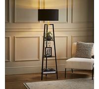 Valuelights Hiru Black 3 Tier Shelf Floor Lamp With Metallic Gold Inner Shade