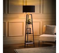 MiniSun | Black Wooden 3 Tier Floor Lamp with Storage Shelves with a Black/Gold Shade | Floor Lamps & Torchieres, Home Décor & Improvement Essential | Includes 6W GLS Bulb