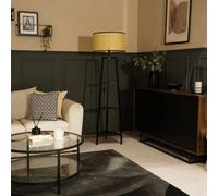 Valuelights Hiru Black 3 Tier Shelf Floor Lamp With Natural Cane Shade