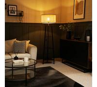 Valuelights Hiru Black 3 Tier Shelf Floor Lamp With Natural Cane Shade And Bulb