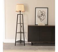 Hiru Black Three Tier Shelved Wooden Floor with Linen Trim Scallop Tapered Shade ValueLights Burnt Orange One Size