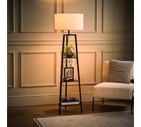 MiniSun | Black Wooden 3 Tier Floor Lamp with Storage Shelves and White Shade | Floor Lamps & Torchieres, Home Décor & Improvement Essential | Includes 6W LED E27 Light Bulb