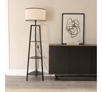 ValueLights | Matt Black Wooden 3 Tier Shelf Floor Lamp with Black Trim Drum Shade Living Room Lounge Light | Floor Lamps, Home Décor & Improvement Essential | Included LED Bulb