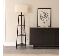 ValueLights | Matt Black Wooden 3 Tier Shelf Floor Lamp with White Trim Drum Shade Living Room Lounge Light | Floor Lamps, Home Décor & Improvement Essential | Included LED Bulb