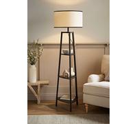 Valuelights Hiru Black 3 Tier Wood Shelf Floor Lamp With Trimmed Linen Drum Shade Black One Size