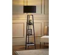 Valuelights Hiru Black 3 Tier Wooden Shelf Floor Lamp With Black And Gold Shade Black