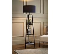ValueLights Hiru Black 3 Tier Wooden Shelf Floor Lamp with Large Drum Shade in Navy ValueLights Navy
