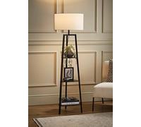 MiniSun | Black Wooden 3 Tier Floor Standard Lamp with Storage Shelves Bedroom Living Room Lounge Light - White Shade | Floor Lamps & Home Improvements Essential
