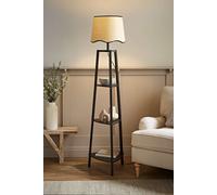 Hiru Black Three Tier Shelved Wooden Floor with Linen Trim Scallop Tapered Shade ValueLights Black One Size
