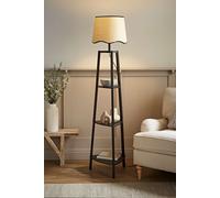 Hiru Black Three Tier Shelved Wooden Floor with Linen Trim Scallop Tapered Shade ValueLights Black One Size