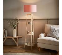 ValueLights | Hiru Painted Cream 3 Tier Wooden Shelf Floor Lamp with Blush Pink Lamp Shade | Floor Lamps, Home Décor & Improvement Essential