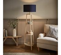 ValueLights Hiru Painted Cream 3 Tier Wooden Shelf Floor Lamp with Drum Lamp Shade in Navy ValueLights Navy