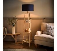ValueLights Hiru Navy Drum Shade Cream 3-Tier Shelf Floor Lamp with Bulb - Size: 155 x 45 x 45cm - Navy Blue - Wilko