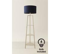 ValueLights | Hiru Painted Cream 3 Tier Wooden Shelf Floor Lamp with Navy Blue Lamp Shade and Bulb | Floor Lamps, Home Décor & Improvement Essential