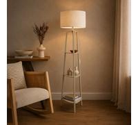 Valuelights Hiru Cream 3 Tiered Shelf Floor Lamp With Cream Boucle Shade And Bulb